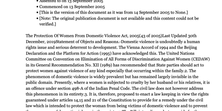 The Protection of Women from Domestic Violence Act, 2005